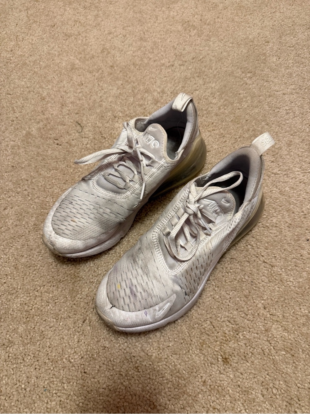 Nike Air Max 270s Women’s White Athletic Sneakers size 6.5 Y